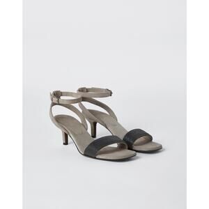Brunello Cucinelli Monili Strap Kitten-Heel Sandals - 8 Grey